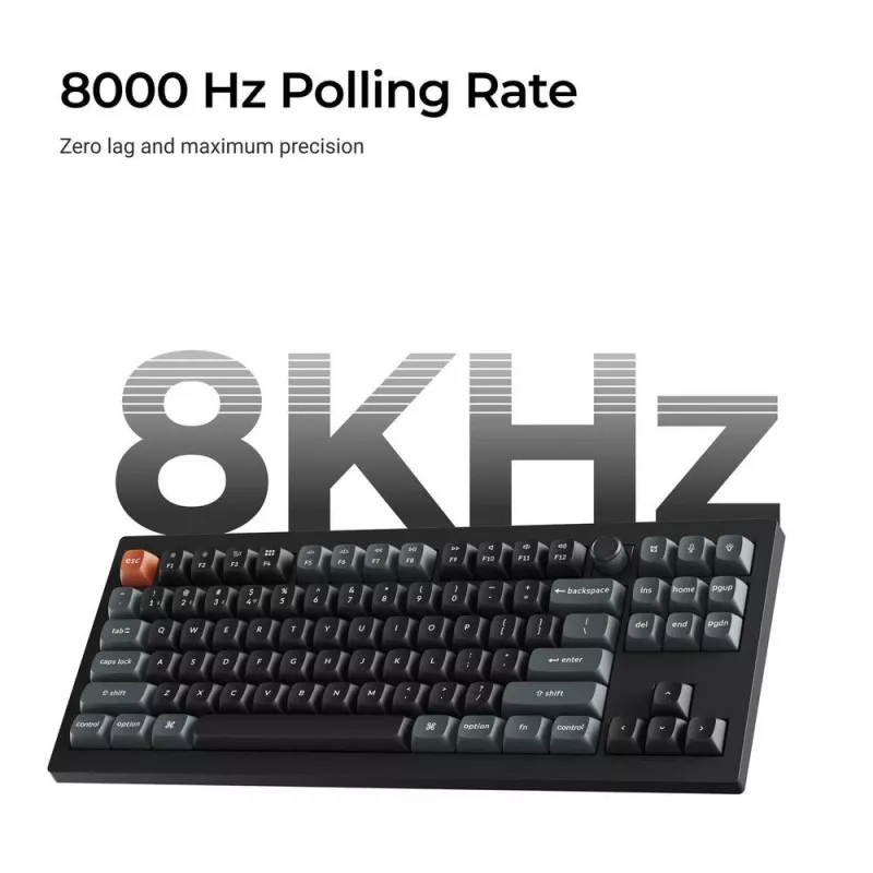 Mechaninė klaviatūra Keychron V3 Ultra 8K – laidinė ir belaidė, QWERTY išdėstymas, RGB LED, juoda