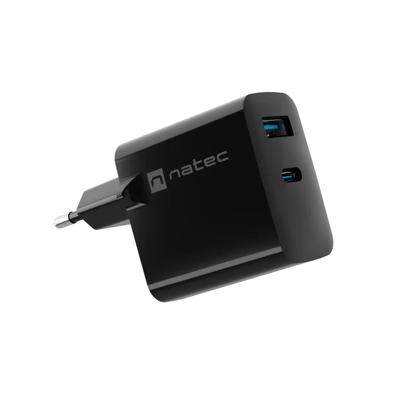 Įkroviklis NATEC NUC-2145, 65W, USB-C PD 3.0 + QC 3.0, 2x USB, 110–240V, juodas