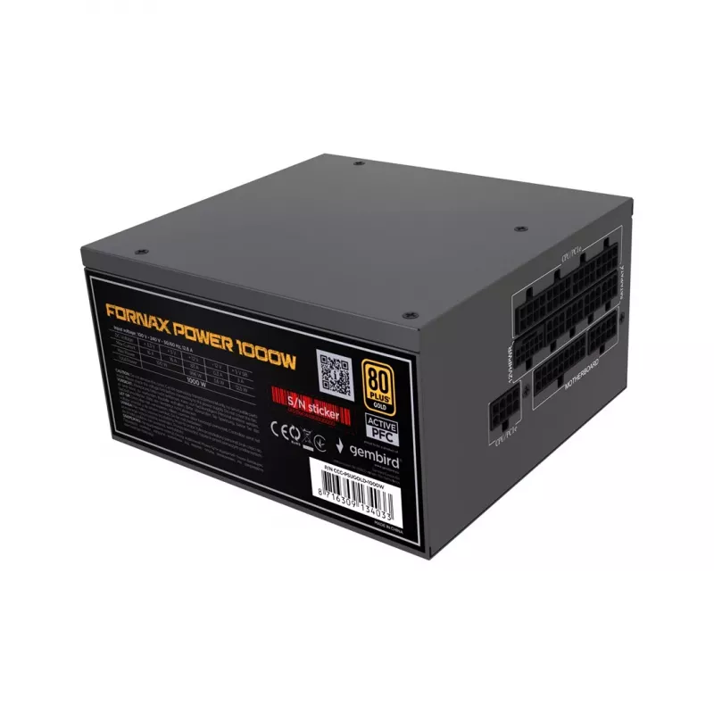 Gembird CCC-PSUGOLD-1000W Fornax Power 1000W maitinimo blokas aktyvus PFC 12cm ventiliatorius 80+Gold