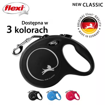 Flexi New Classic L 5 m Juodas – ištraukiamas pavadėlis dideliems šunims (25–45 kg)