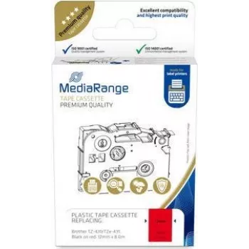MediaRange lipni juosta Brother TZ-431 12 mm 8 m juoda ant raudono