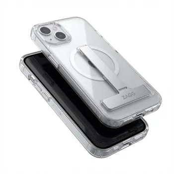 Apsauginis dėklas GUAN Apple iPhone 16 Plus – stiklinė nugara su 10H kietumu ir integruota kojelė, permatomas sidabrinis