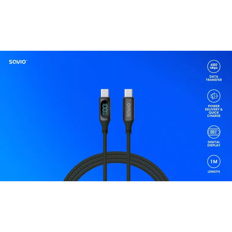 Savio USB-C – USB-C laidas CL-174 1 m juodas USB 3.2 Gen 1