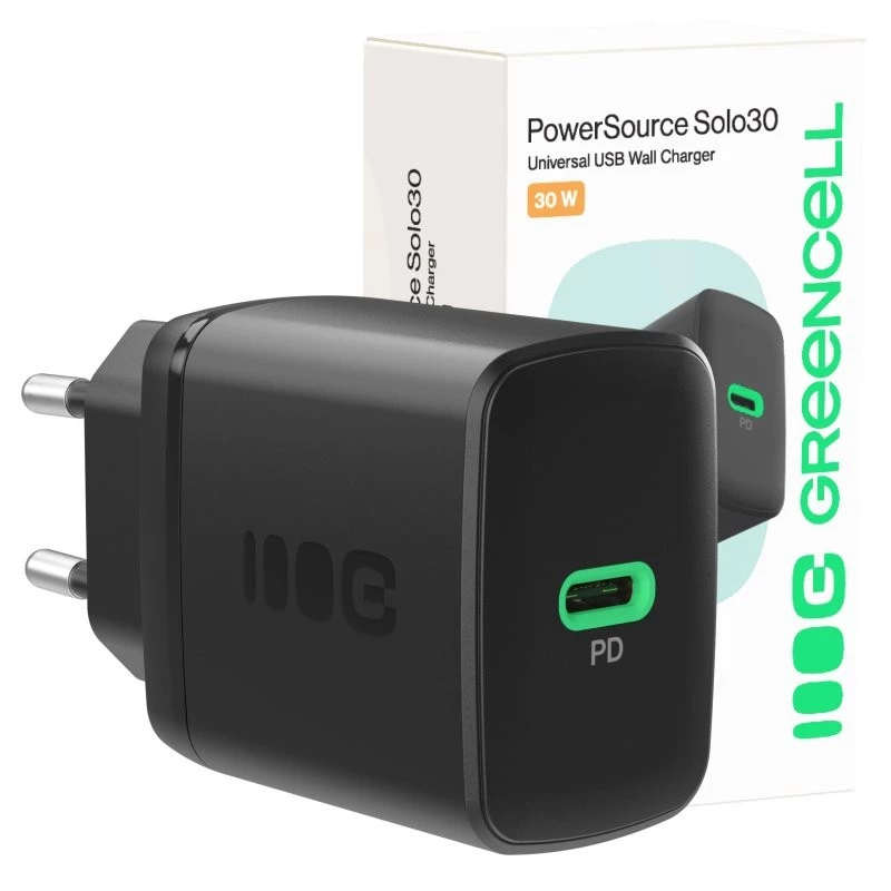 Green Cell PowerSource Solo30 30W Juodas – USB-C vieno prievado įkroviklis