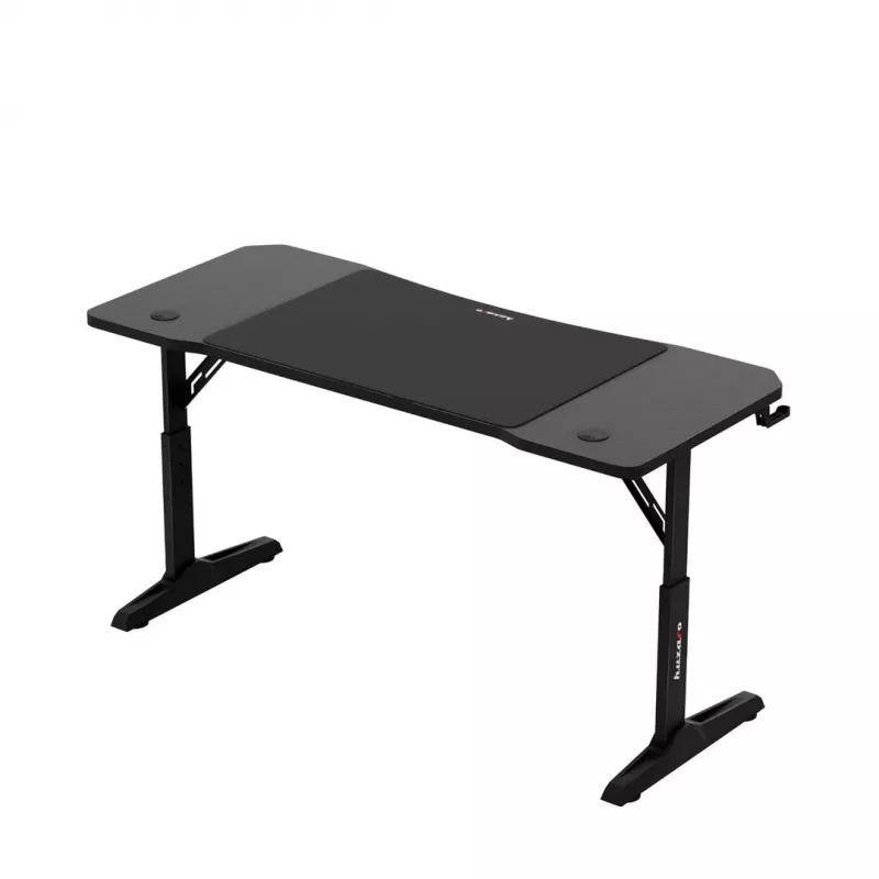 huzaro Hero 3.6 žaidimų stalas – stačiakampis 1400×600 mm, reguliuojamas aukštis 560–790 mm, juodas, H kojos, 15 mm viršus