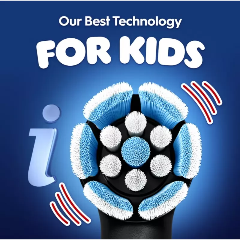 BRAUN Oral‑B iO Kids Marvel Spiderman elektrinis dantų šepetėlis – įkraunamas, 3 režimai, 2 minučių muzikinis laikmatis, kelioninis dėklas, 1 antgalis, ličio jonų