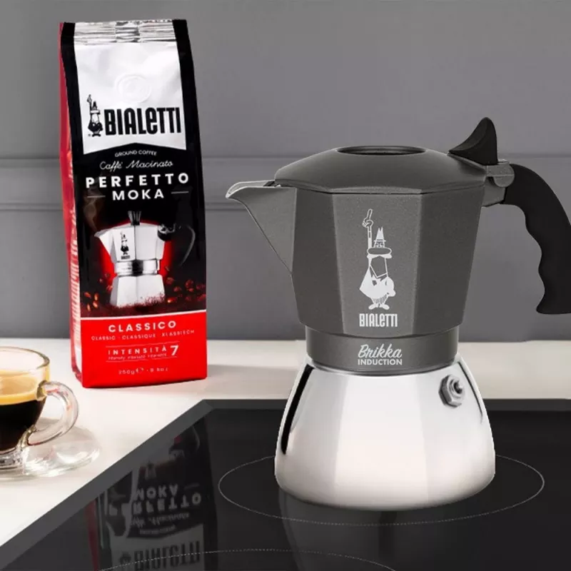 Kavos virimo aparatas BIALETTI BRIKKA INDUCTION 4TZ 180 ml Antracitas, Sidabras