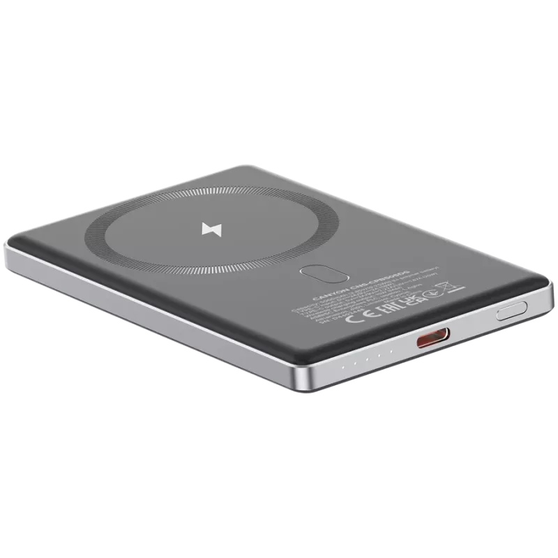 Canyon OnPower 505 – Powerbank 5000 mAh, USB-C PD 20W, belaidis įkrovimas su magnetu