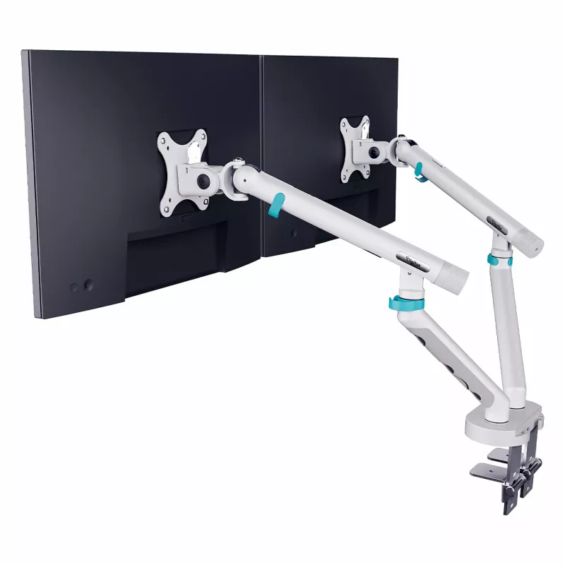 Laikiklis monitoriams DIGITUS Dual, dviem 35 colių ekranams, spaustuvas, 2×10 kg, VESA 75–100, pakreipimas -45–90°