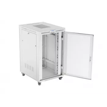 Ant grindų statomas 19 colių 27U tinklo spintos stovas 800x1000 pilkas perforuotomis durelėmis su LCD ekranu LANBERG (plokščia pakuotė)