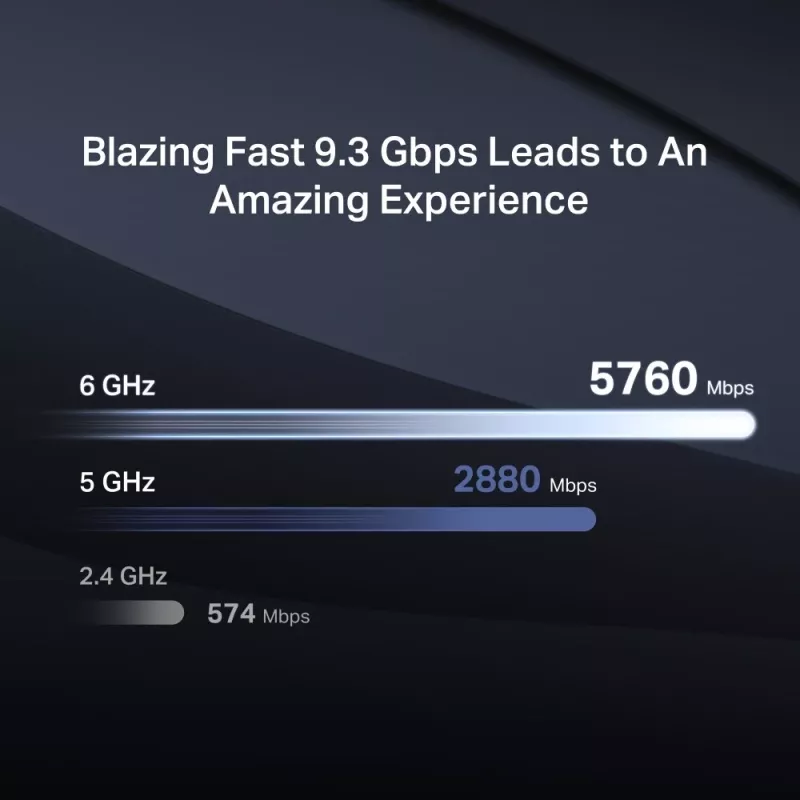 Stalinis maršrutizatorius MERCUSYS MR47BE — trijų juostų Wi‑Fi 7 (2.4/5/6 GHz), 9300 Mbps, 3× RJ‑45, 2.5GbE, 6 išorinių antenų