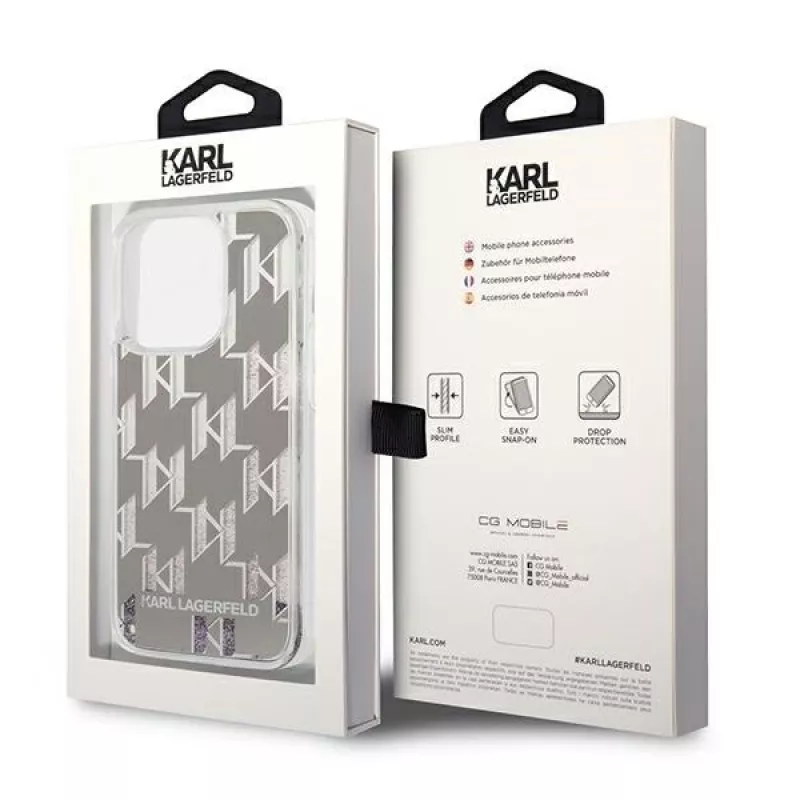 Karl Lagerfeld KLHCP14XLMNMS iPhone 14 Pro Max 6,7″ kietas dėklas sidabrinis / sidabrinis Liquid Glitter Monogram