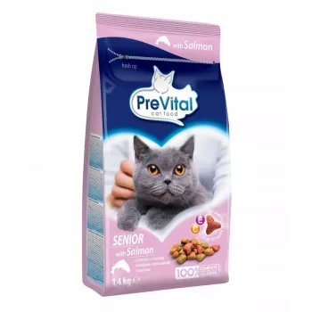 Sausas kačių ėdalas PREVITAL Senior Salmon 1,4 kg – vyresnėms katėms, 31% baltymų, 9% riebalų