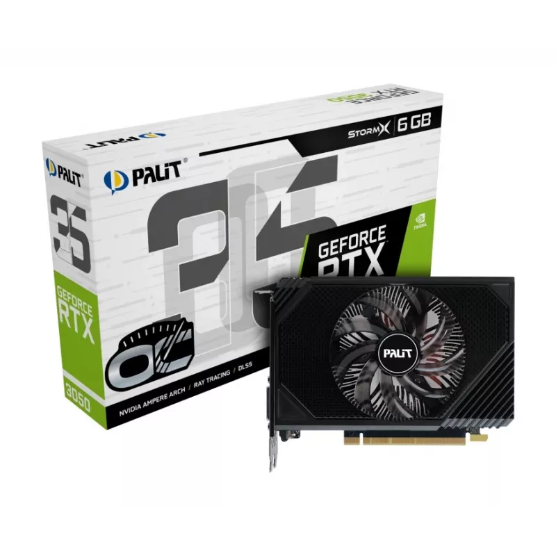 Vaizdo plokštė PALIT GeForce RTX 3050 StormX OC – 6 GB GDDR6, 96 bitų, PCIe 4.0, aktyvus aušinimas