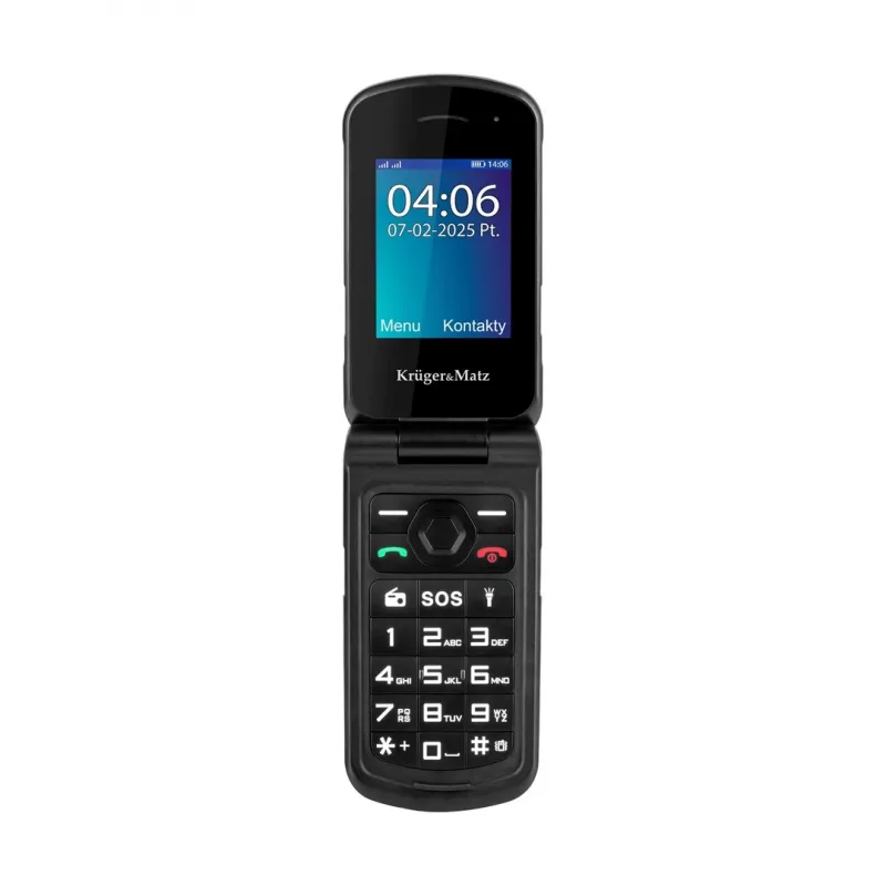 Sulankstomas telefonas Kruger & Matz Iron 5 Flip KM0466 — Dual SIM, 2,4 colio ekranas, IP68/IP69K, 1200 mAh
