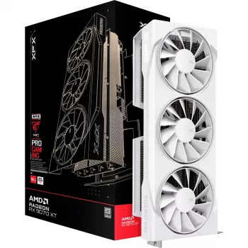Vaizdo plokštė XFX Radeon RX 9070 XT – 16 GB GDDR6, 256 bitų, PCIe x16, 2400 MHz, 3 ventiliatoriai, balta, 325×65 mm