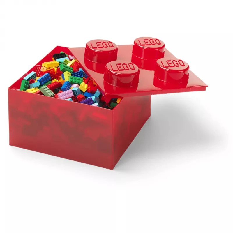 LEGO Storage Brick 4 laikymo dėžė su dangčiu, raudona permatoma