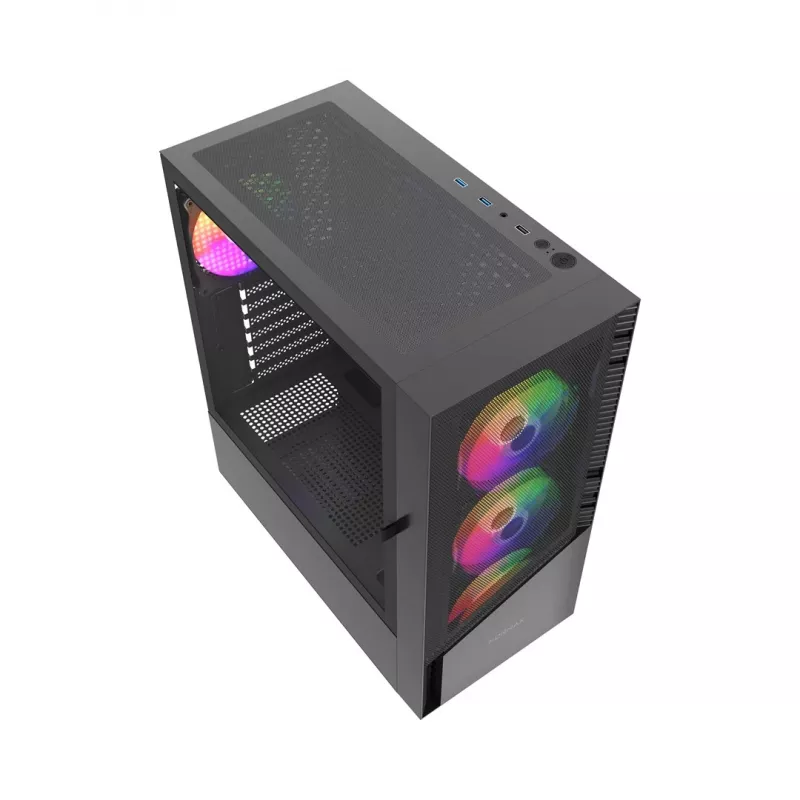 Gembird Fornax 4300 CCC-FC-4300 ATX Midi Tower žaidimų kompiuterio korpusas, grūdintas stiklas, ARGB ventiliatoriai, 2x USB 3.1, 1x USB 2.0, juodas