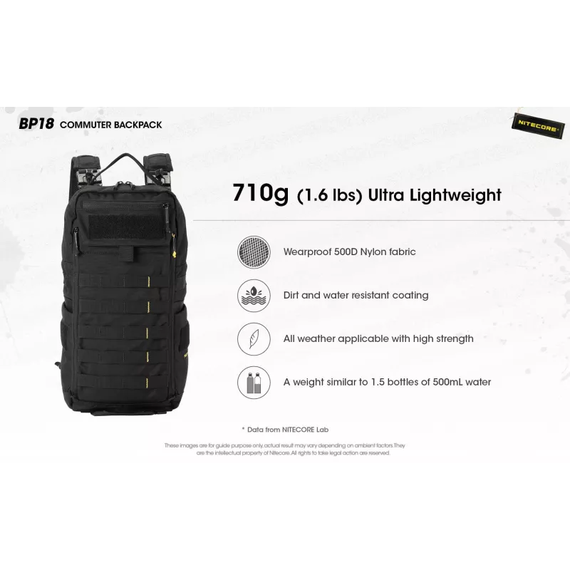 Kelioninė kuprinė Nitecore BP18 – juoda nailonas/poliesteris, 240×160×470 mm