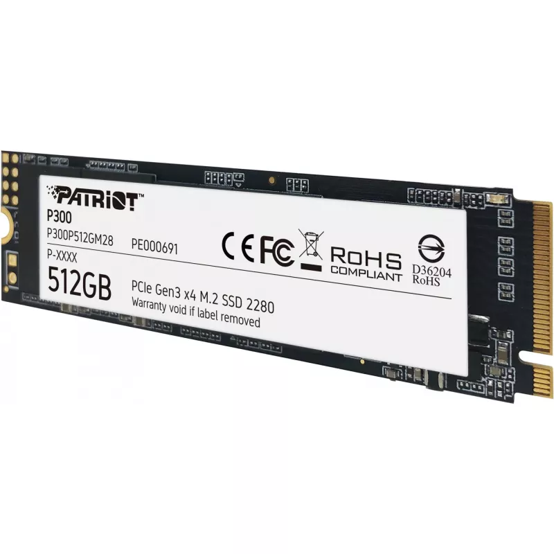 Vidinis SSD Patriot P300 512 GB M.2 PCIe NVMe – skaitymas 1700 MB/s, rašymas 1200 MB/s, 3D NAND, 3,8 mm, TBW 240