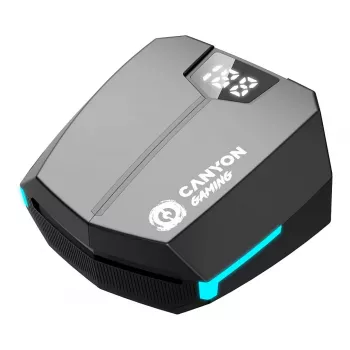 Canyon GTWS-2 Belaidės ausinės žaidimams su ausų kabliukais, USB-C, Bluetooth, įkrovimo doku, juodos (CND-GTWS2B)