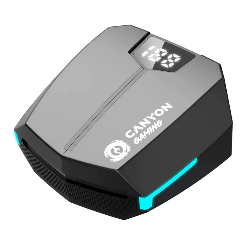 Canyon GTWS-2 Belaidės ausinės žaidimams su ausų kabliukais, USB-C, Bluetooth, įkrovimo doku, juodos (CND-GTWS2B)