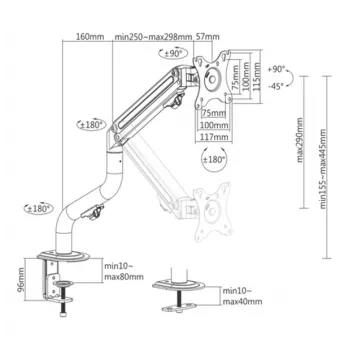 Gembird MA-DA1-02 reguliuojama stalinė monitoriaus laikiklio ranka (su pakreipimu), 17 inch–32 inch, iki 8 kg