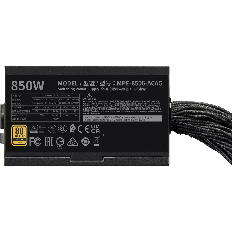 Maitinimo blokas Cooler Master MWE Gold 850 V3 850W 80+Gold ne modularus ATX 3.1 Ventiliatorius 120mm Garantija 5 m.