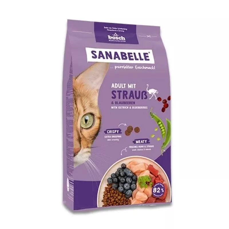 Sausas kačių ėdalas Bosch Sanabelle Life Adult su stručio mėsa ir mėlynėmis, 8 kg