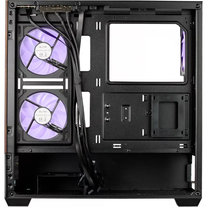 Cooler Master Elite 690 kompiuterio korpusas, Midi bokštas, ATX, grūdintas stiklas - 4x ARGB ventiliatoriai, medis, juoda