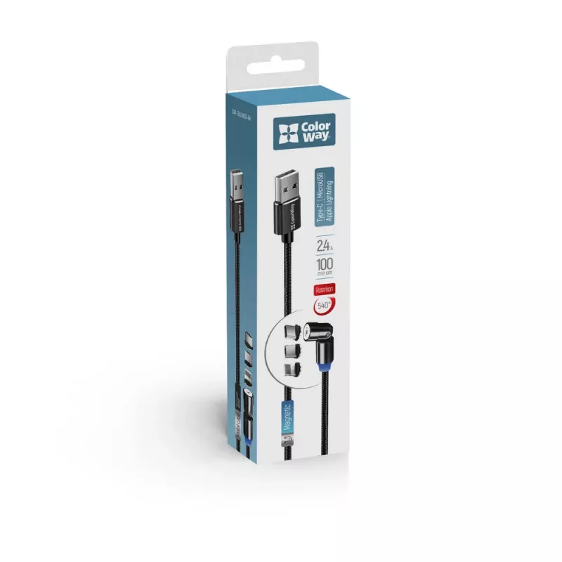 3-in-1 įkrovimo laidas ColorWay CW-CBUU037-BK — Lightning, Micro-USB, USB-C, 1 m, 2,4 A