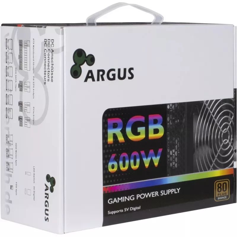Inter-Tech Argus RGB-600W II maitinimo blokas 600W 20+4 pin ATX ATX juodas