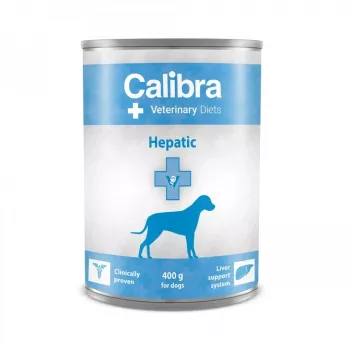 Šlapias šunų ėdalas Calibra Veterinary Diets Hepatic 400 g – vištienos skonio suaugusiems šunims kepenų funkcijai palaikyti, be glitimo ir sojos