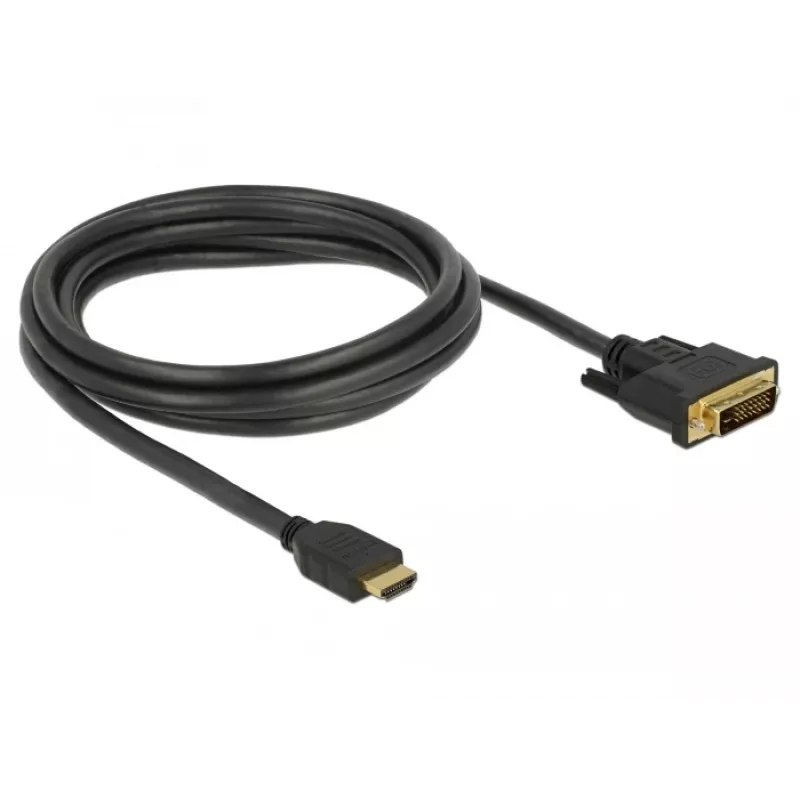 DeLOCK HDMI į DVI kabelis 2,0 m, triguba izoliacija, juodas, su varžteliais (85654)