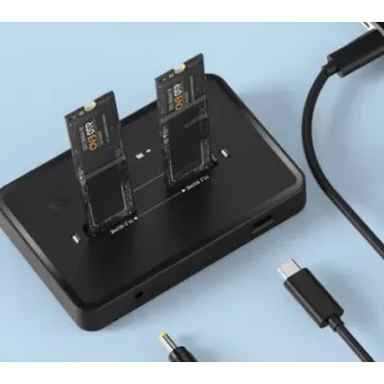 GEMBIRD stalinė dviejų diskų USB Type-C M.2 NVMe ir SATA SSD stotelė DD2-U3M2, palaiko M.2 2242, 20 Gbit/s, RTL9210B