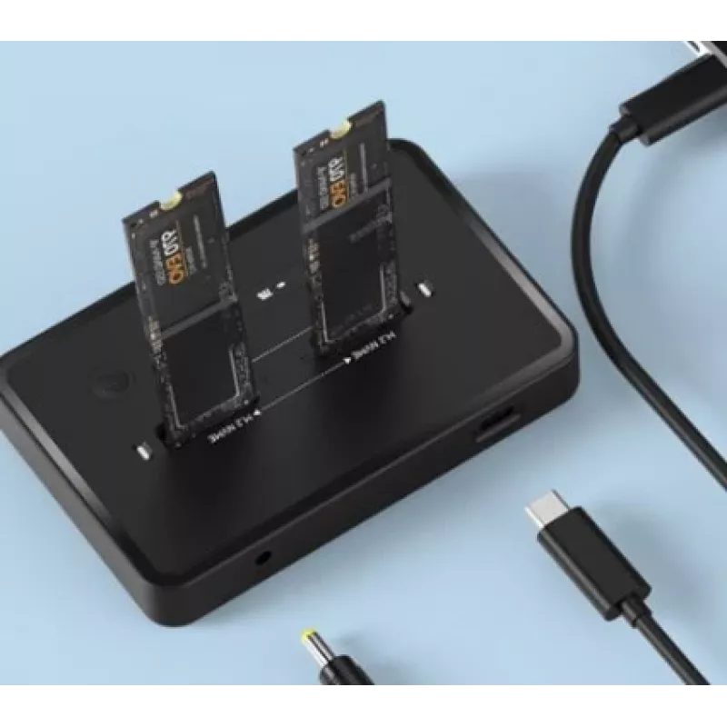 GEMBIRD stalinė dviejų diskų USB Type-C M.2 NVMe ir SATA SSD stotelė DD2-U3M2, palaiko M.2 2242, 20 Gbit/s, RTL9210B