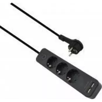 Helos ADVANCED 3-jų lizdų ilginimo laidas su USB įkrovikliu, juodas, 1,5 m