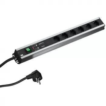 Bachmann 300.012 PDU Basic maitinimo skirstytuvas, 6 AC lizdų, 2U, 2 m kabelis, juoda/pilka