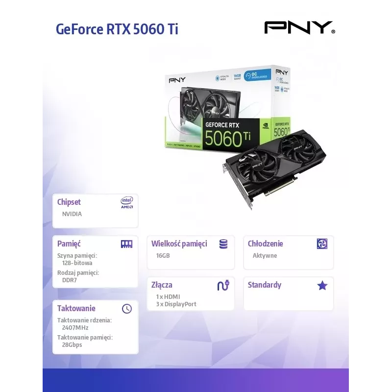 Vaizdo plokštė PNY GeForce RTX 5060 Ti 16 GB GDDR7