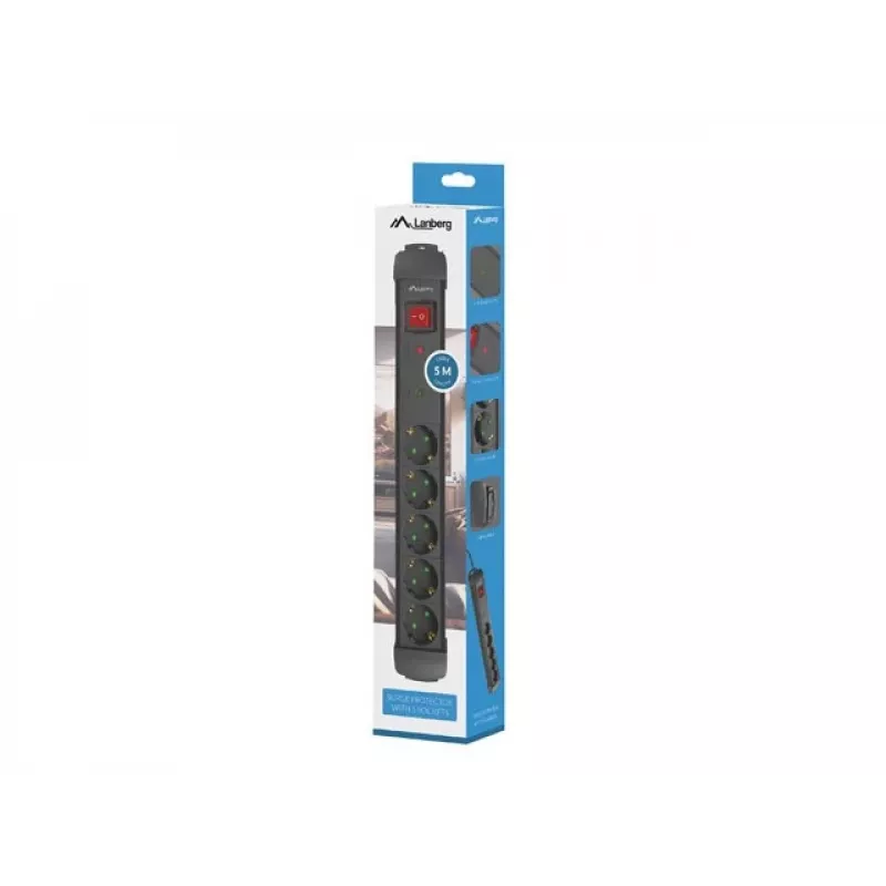 Prailginimo laidas Lanberg SP1-05F-0500-BK 5 m 5 kištukinių lizdų juodas