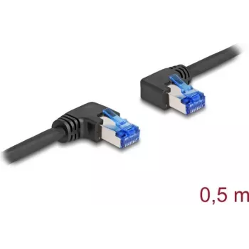 Tinklo laidas DeLOCK RJ45 Cat.6A S/FTP kairėn dešinėn lenktas 0,5 m juodas