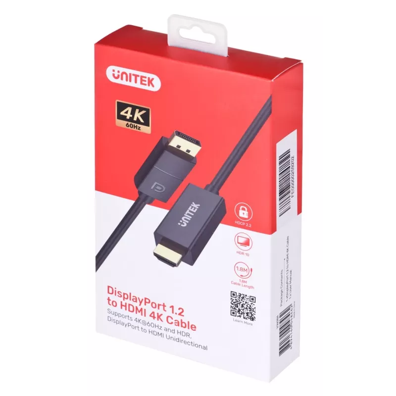 UNITEK V1608A kabelis DisplayPort 1.2 → HDMI, 4K@60Hz, 1,8 m