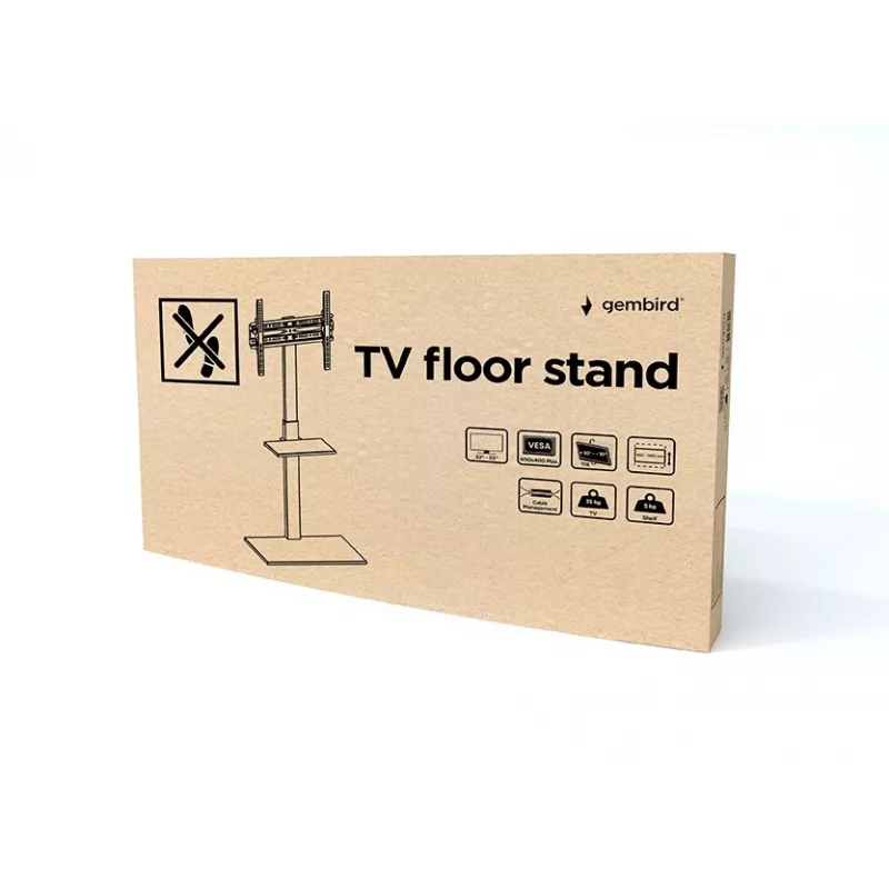 Grindinis TV stovas GEMBIRD TVS-55T-02 32–55 colių televizoriams, plieninis, aukštis 600 mm, VESA 100x100–400x400, maks. apkrova 35 kg