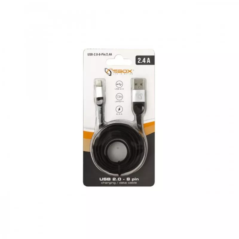 Sbox USB 2.0-8-Pin/2.4A juoda/sidabrinė