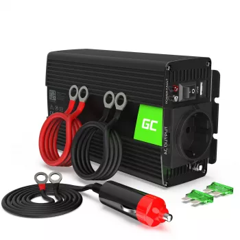 Automobilinis keitiklis Green Cell INV16 500 W, nuo 12 V DC į 230 V AC, 50 Hz, USB prievadas, aktyvus aušinimas, juodos spalvos