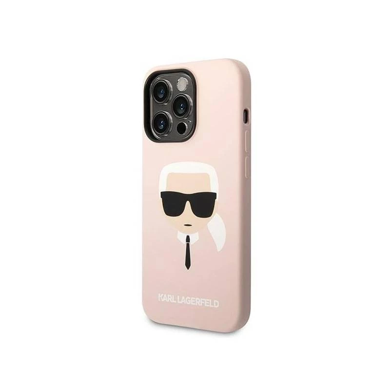 Karl Lagerfeld KLHMP14XSLKHLP kietasis dėklas iPhone 14 Pro Max 6,7 šviesiai rožinis / šviesiai rožinis silikoninis Karl galvos Magsafe