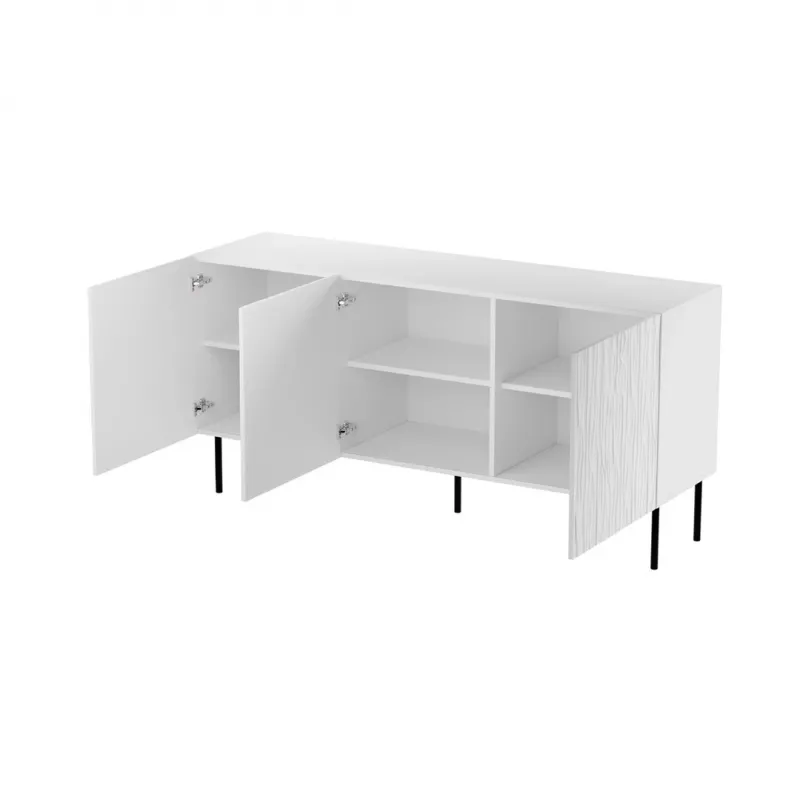Komoda Cama Meble JUNGLE 152x40,5x74,5 cm balta matinė su juodomis kojelėmis