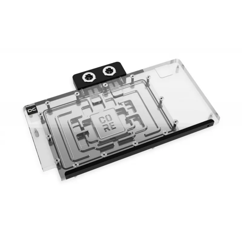 Alphacool Core serijos GPU vandens aušintuvas su vario šaltojo bloko, chromo apdaila, aliuminio galine plokšte ir akrilo aRGB apšvietimu