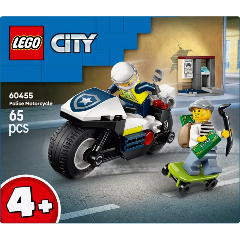LEGO City Policijos motociklo gaudynės 60455 – 65 dalių, 2 minifigūrėlės, nuo 4 m.