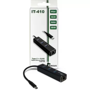 Inter-Tech Argus IT-410 USB 3.0 ir Gigabit Ethernet stalinis šakotuvas